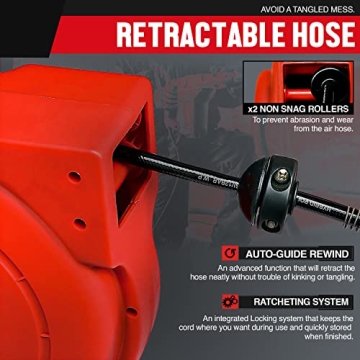 REELWORKS Durable Retractable 33ft Air Hose Reel