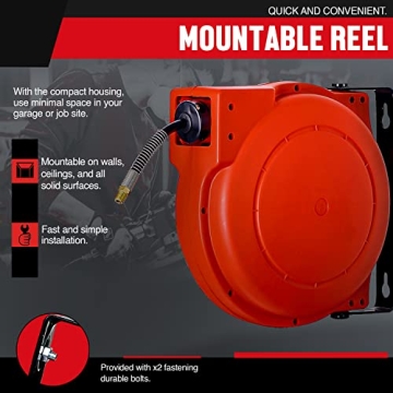 REELWORKS Durable Retractable 33ft Air Hose Reel