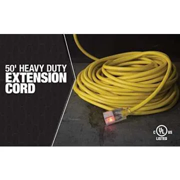 Southwire Outdoor Extension Cord, 50 Ft, 12 Gauge, Heavy Duty, Yellow, SJTW 2588SW0002