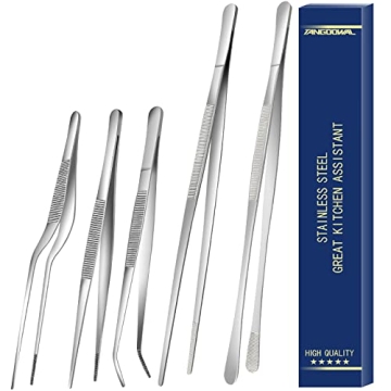 5 Pcs Kitchen Fine Tweezers Tongs, Stainless Steel Food Tongs Set, Professional Kitchen Long Tongs f...