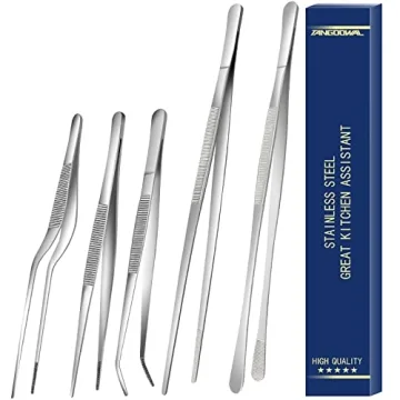 Professional Stainless Steel 5 Pcs Kitchen Fine Tweezers Tongs Set for Expert Cooking and BBQ