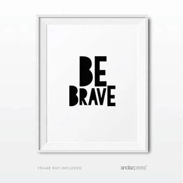 Andaz Press Unframed Nursery Kids Room Wall Art, Modern Black and White, Be Strong, Be Brave, 8.5x11-inch Print Poster Signs Gift, 2-Pack, Christmas Birthday Baptism Gift