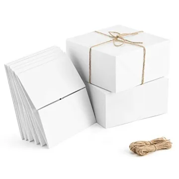 ValBox Premium Gift Boxes 10 Pack 8 x 8 x 4 White Paper Gift Boxes with 20 Meters Hemp Rope for Chri...