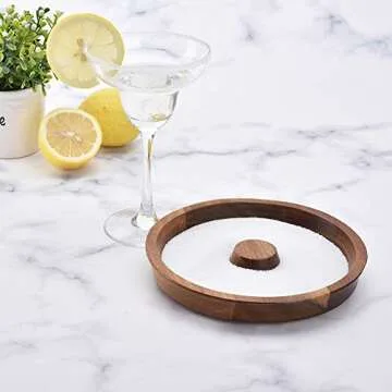 Stylish Acacia Wood Cocktail Salt Rimmer for All Glasses