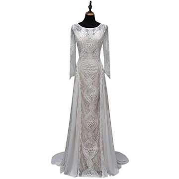 Women's Wedding Dresses Beach for Bride 2023 Vintage Long Sleeves Lace Bohemian Bridal Gown Champagn...