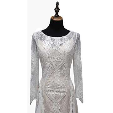 Women's Wedding Dresses Beach for Bride 2023 Vintage Long Sleeves Lace Bohemian Bridal Gown Champagne
