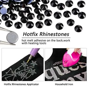 Beadsland Hotfix Rhinestones, 2880pcs Flatback Crystal Rhinestones for Crafts Clothes DIY Decoration, Black, SS10, 2.7-2.9mm