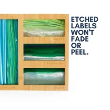 Emerson West Bamboo Food Storage Bag Organizer for Kitchen