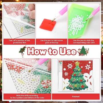 STEFORD Christmas Diamond Painting Kits, 4Pcs DIY 5D Full Drill Diamond Painting Accessories for Kids and Adults Christmas Crafts Gifts