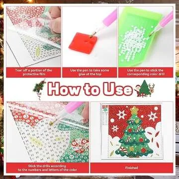 STEFORD Christmas Diamond Painting Kits, 4Pcs DIY 5D Full Drill Diamond Painting Accessories for Kids and Adults Christmas Crafts Gifts