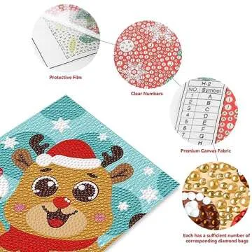 STEFORD Christmas Diamond Painting Kits, 4Pcs DIY 5D Full Drill Diamond Painting Accessories for Kids and Adults Christmas Crafts Gifts