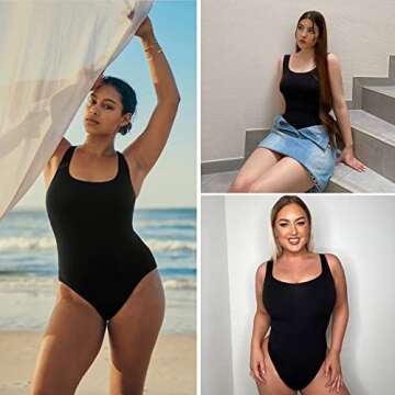 SHAPERX Bodysuit for Women Tummy Control Shapewear Sleeveless Seamless Sculpting Thong Body Shaper,S...