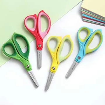 JARVISTAR 4 Pack Blunt Kids Scissors: 5.5” Small Safety Stainless Steel Blades with Cover for School Children Students Teachers Classroom Crafting