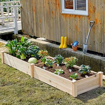 AMERLIFE Raised Garden Bed 8x2 FT Wood Raised Garden Bed Kit Wooden Planting Bed Solid Wood for Vegetable Flower Outdoor Lawn Yard Patio