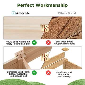 AMERLIFE Raised Garden Bed 8x2 FT Wood Raised Garden Bed Kit Wooden Planting Bed Solid Wood for Vegetable Flower Outdoor Lawn Yard Patio