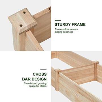 AMERLIFE Raised Garden Bed 8x2 FT Wood Raised Garden Bed Kit Wooden Planting Bed Solid Wood for Vegetable Flower Outdoor Lawn Yard Patio