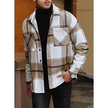 JMIERR Mens Flannel Jackets for Men Casual Button Down Long Sleeve Plaid Shirt Lightweight Shackets with Pockets,US 40(M),Brown