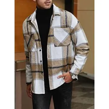 JMIERR Mens Flannel Jackets for Men Casual Button Down Long Sleeve Plaid Shirt Lightweight Shackets with Pockets,US 40(M),Brown