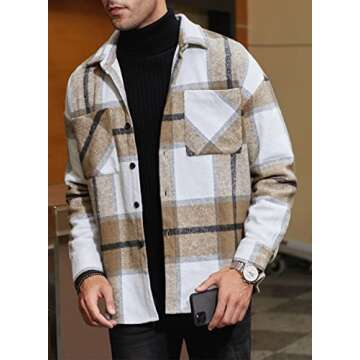JMIERR Mens Flannel Jackets for Men Casual Button Down Long Sleeve Plaid Shirt Lightweight Shackets with Pockets,US 40(M),Brown