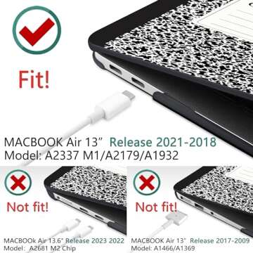 DONGKE Compatible with MacBook Air 13 inch Case 2021 2020 2019 2018 Release A2337 M1 A2179 A1932 with Retina Display & Touch ID, Plastic Hard Shell & Keyboard Cover - Composition Book