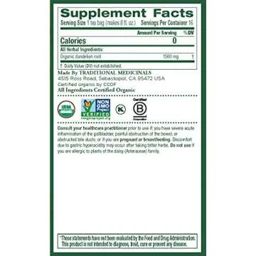 Roasted Dandelion Root Tea - 16 Count - Pack of 1, 0.85 oz