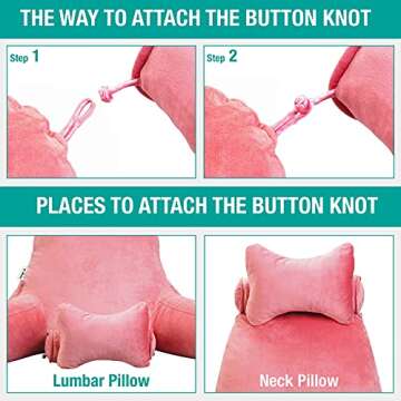 Vekkia Premium Soft Reading & Bed Rest Pillow with Higher Support Arm, Pocket, Free Neck Pillow. Back Support for Reading/Relaxing/Watching TV - Extra Foam Incl-24” Velvet(Cover)