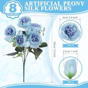 Yunsailing 8 Pack Artificial Peony Flowers Faux Silk Hydrangea Bouquet Wedding Home Table Decor Reusable Bouquet of Rose Flower for Birthday Wedding