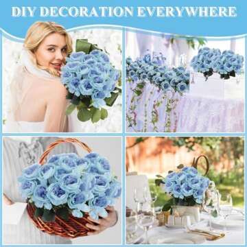 Yunsailing 8 Pack Artificial Peony Flowers Faux Silk Hydrangea Bouquet Wedding Home Table Decor Reusable Bouquet of Rose Flower for Birthday Wedding