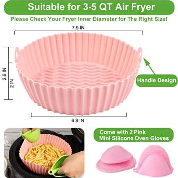 Air Fryer Silicone Liners, 2 Pcs Reusable Round Air Fryer Pot, Food Safe Non Stick Air Fryer Basket Oven Accessories, Replacement of Flammable Parchment Liner Paper Fits 3 To 5QT Air Fryer(Pink+Blue)