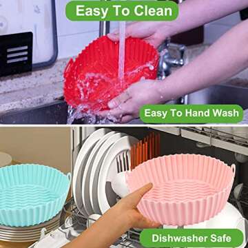 Air Fryer Silicone Liners, 2 Pcs Reusable Round Air Fryer Pot, Food Safe Non Stick Air Fryer Basket Oven Accessories, Replacement of Flammable Parchment Liner Paper Fits 3 To 5QT Air Fryer(Pink+Blue)