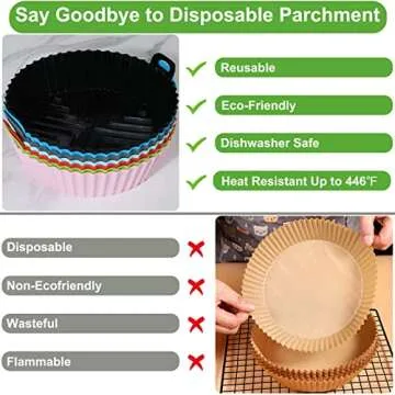 Air Fryer Silicone Liners, 2 Pcs Reusable Round Air Fryer Pot, Food Safe Non Stick Air Fryer Basket Oven Accessories, Replacement of Flammable Parchment Liner Paper Fits 3 To 5QT Air Fryer(Pink+Blue)