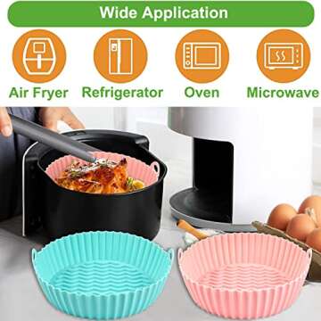 Air Fryer Silicone Liners, 2 Pcs Reusable Round Air Fryer Pot, Food Safe Non Stick Air Fryer Basket Oven Accessories, Replacement of Flammable Parchment Liner Paper Fits 3 To 5QT Air Fryer(Pink+Blue)