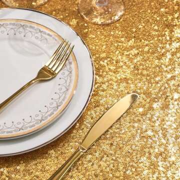 Trlyc Gold Sequin Tablecloth - 60x120inch Glitter Tablecloth Rectangle Party Wedding Christmas Table Cloth