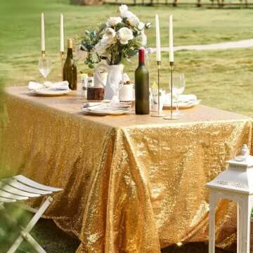 Trlyc Gold Sequin Tablecloth - 60x120inch Glitter Tablecloth Rectangle Party Wedding Christmas Table Cloth