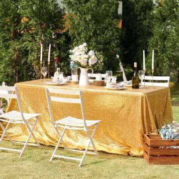 Trlyc Gold Sequin Tablecloth - 60x120inch Glitter Tablecloth Rectangle Party Wedding Christmas Table Cloth
