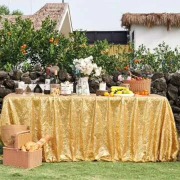 Trlyc Gold Sequin Tablecloth - 60x120inch Glitter Tablecloth Rectangle Party Wedding Christmas Table Cloth