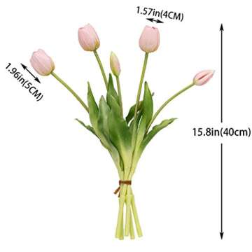 DUYONE 15pcs Artificial Tulips Flowers, Real Touch Latex Bouquet, Fake Tulips for Office Wedding Party Home Kitchen Garden Decoration(Light Pink,15pcs)