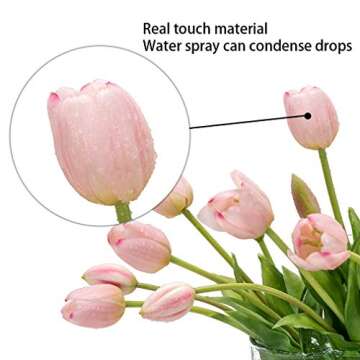 DUYONE 15pcs Artificial Tulips Flowers, Real Touch Latex Bouquet, Fake Tulips for Office Wedding Party Home Kitchen Garden Decoration(Light Pink,15pcs)