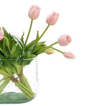 DUYONE 15pcs Artificial Tulips Flowers, Real Touch Latex Bouquet, Fake Tulips for Office Wedding Party Home Kitchen Garden Decoration(Light Pink,15pcs)