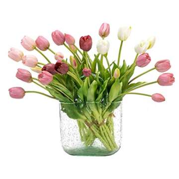 DUYONE 15pcs Artificial Tulips Flowers, Real Touch Latex Bouquet, Fake Tulips for Office Wedding Party Home Kitchen Garden Decoration(Light Pink,15pcs)