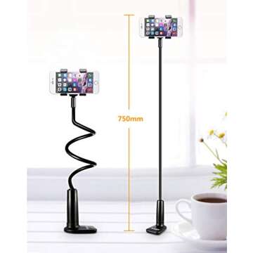 ZTON Universal Cell Phone Holder, Universal Mobile Phone Stand, Lazy Bracket, Flexible Long Arms Cli...