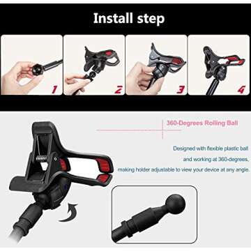 ZTON Universal Cell Phone Holder, Universal Mobile Phone Stand, Lazy Bracket, Flexible Long Arms Clip Mount for iPhone, LG, etc.in Office Bedroom Desktop.(Black)