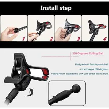 ZTON Universal Cell Phone Holder, Universal Mobile Phone Stand, Lazy Bracket, Flexible Long Arms Clip Mount for iPhone, LG, etc.in Office Bedroom Desktop.(Black)