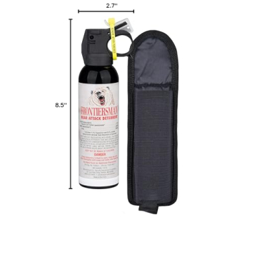 SABRE Frontiersman 7.9 oz. Bear Spray, Maximum Strength 2.0% Major Capsaicinoids, Powerful 30 ft. Range Deterrent, Outdoor Camping & Hiking Protection, Quick Draw Holster Multipack Options