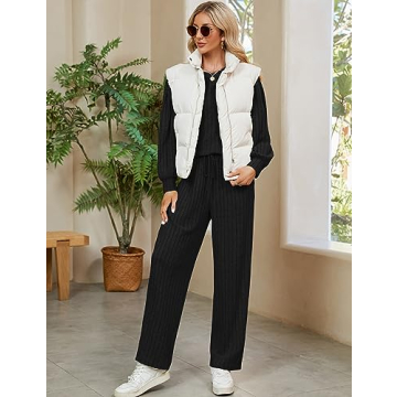 Blooming Jelly Womens Cute 2 Piece Pajama Sets Soft Long Sleeve Sleepwear Drawstring Crew Neck Loungewear (M, Black)