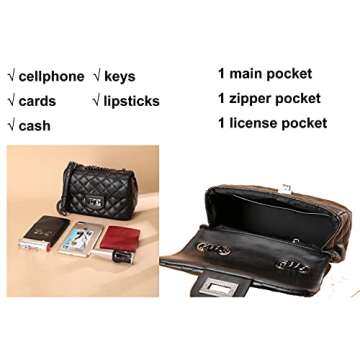 Plergi Small Genuine Leather Crossbody Quilted Handbag with Chain Strap Lightweight Cellphone Purse for Women