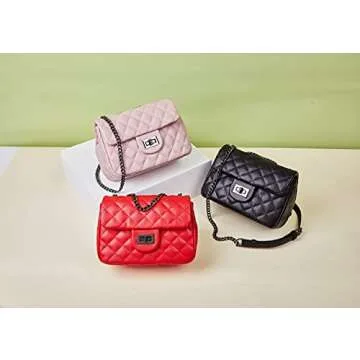 Plergi Small Genuine Leather Crossbody Quilted Handbag with Chain Strap Lightweight Cellphone Purse for Women