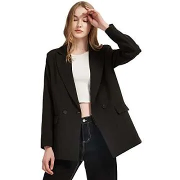 RZIV Women's Casual Long Sleeve Lapel Oversized Button Work Office Blazer Suit Jacket (S, Black)