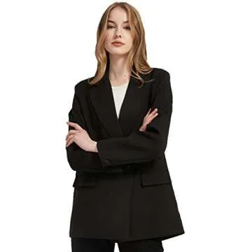 RZIV Women's Casual Long Sleeve Lapel Oversized Button Work Office Blazer Suit Jacket (S, Black)