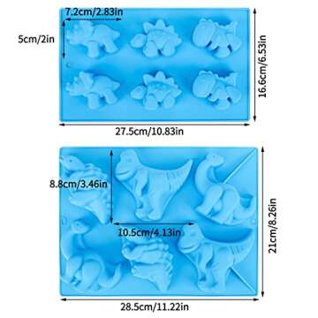 Beasea Dinosaur Soap Mold, 2 Pack 3D Silicone Mat Mini Chocolate Cake Fondant Candy Cookie Baking Ma...